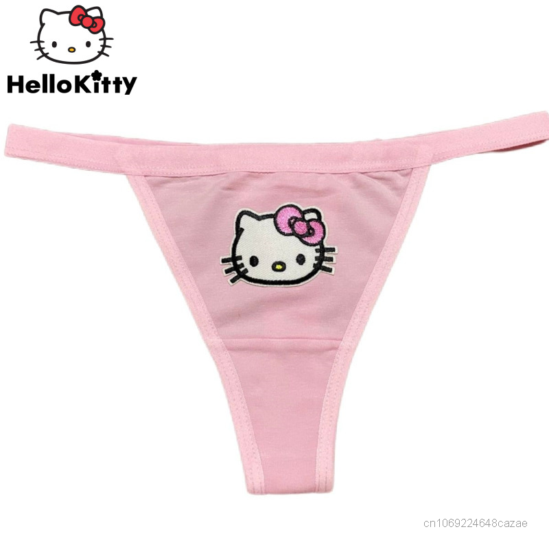 Sanrio Hello Kitty Pink Panties Y2k Millennial Spice Girl Embroidery Cotton Elastic Thong Underpants Women Kawaii Sexy Underwear