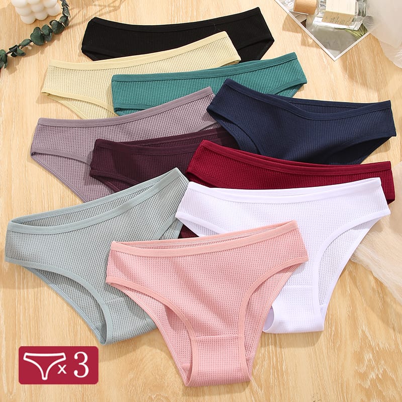 3Pcs/set Women's Cotton Panties S-XL Trendy Waffle Style Underwear Female Soft Briefs Women's Comfortable Underpants Lingerie