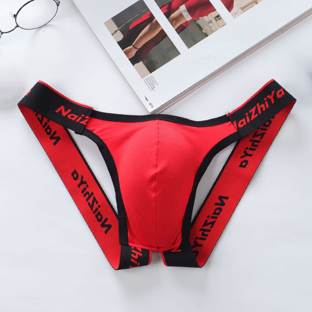 1pc Men's Briefs Thongs Patchwork Low Waist U-Convex Pouch Panties Open Rear Underwear Underpants Lingerie G-Strings For Man