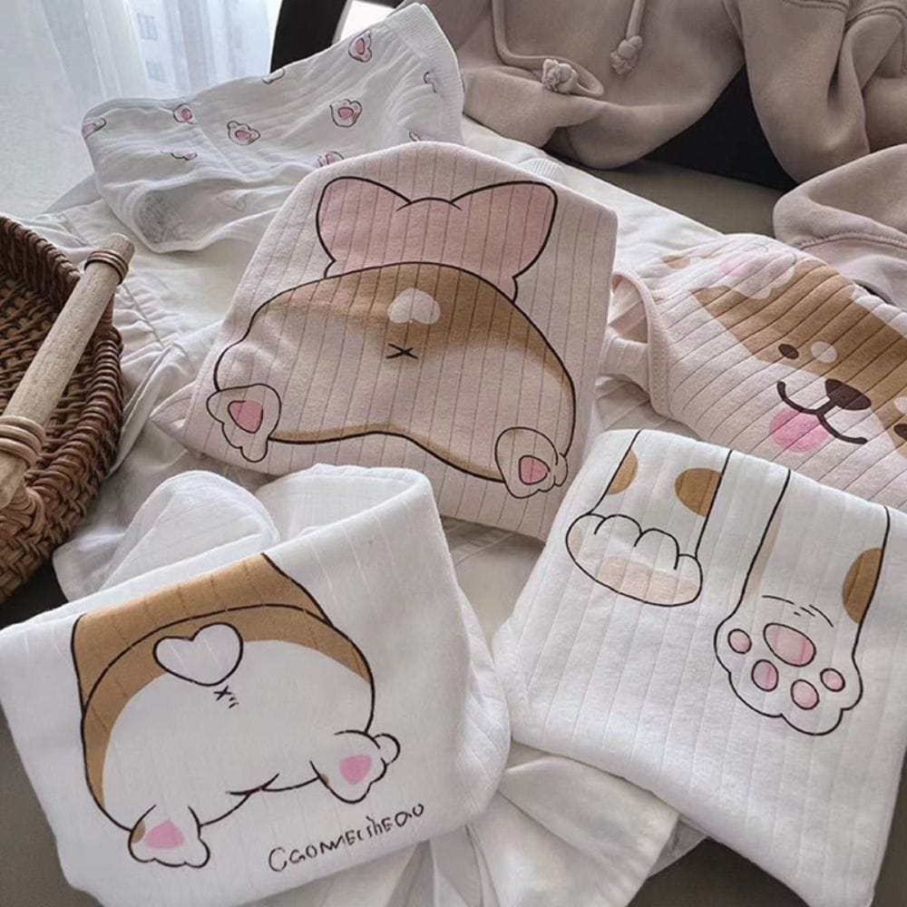 Simple Smooth Kawaii Underpants Sport Cute Dog Corgi Underwear Women Panties Korean Style Lingerie Stripe Briefs