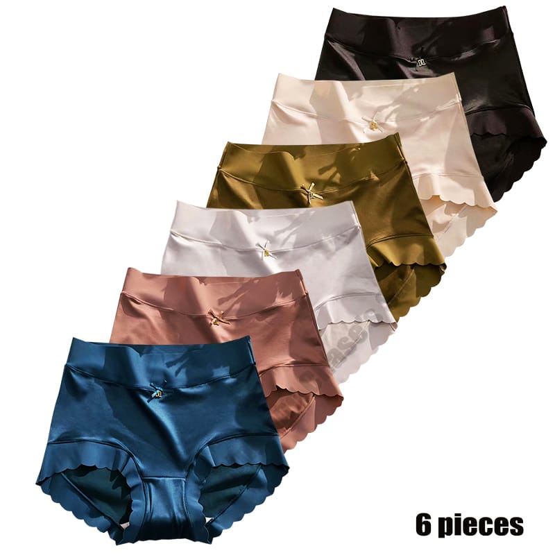 6pcs Women's Underwear Ice Silk Light Breathable Lace Briefs Sexy Silk Fabric Hip Lift smooth Soft Silky Panties