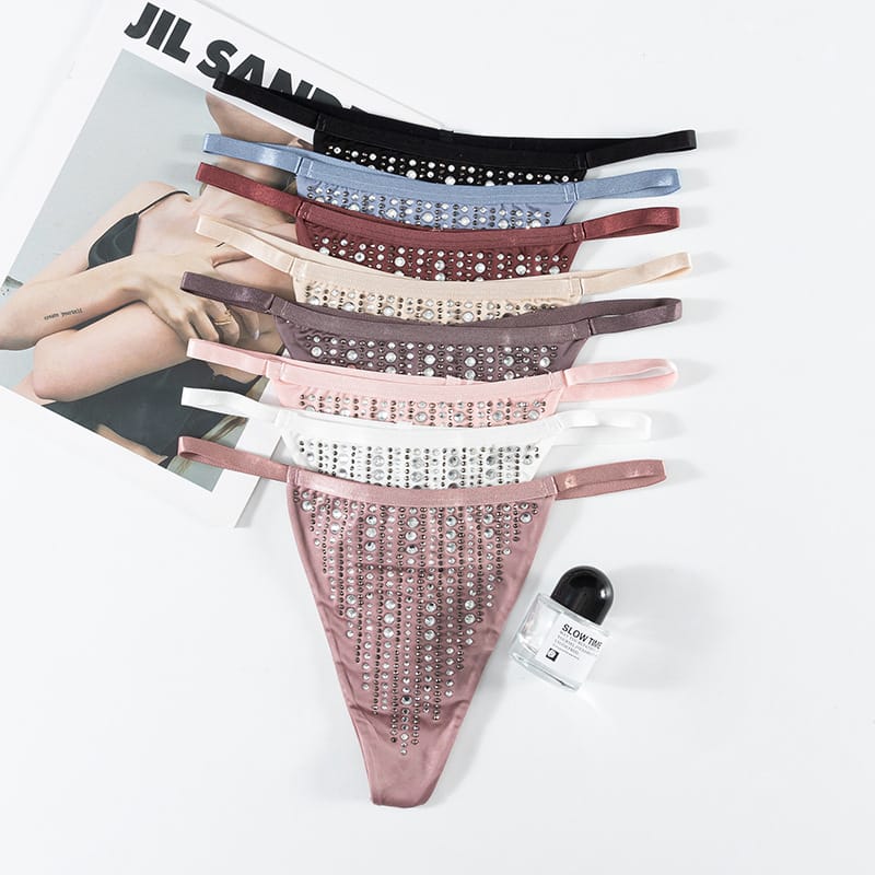 Thongs Women Sexy Seamless Ice Silk Rhinestones Sexy T-underwear Female Hot Temptation Sexy T-pants Briefs Female