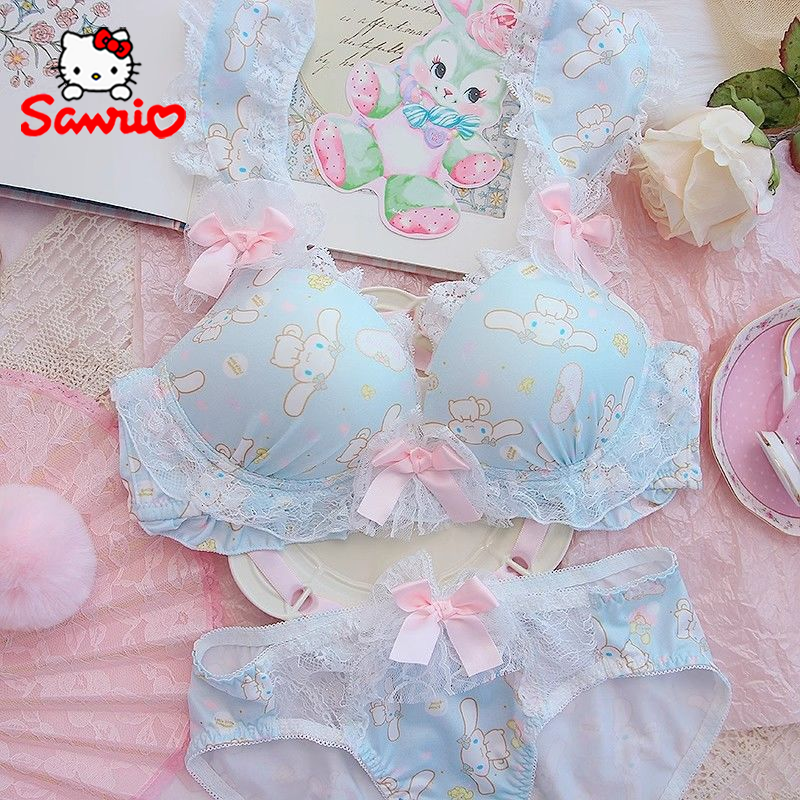 Disney Cinnamoroll Melody Women Sexy Bra Panty Set Cartoon Girls No Wire Push Up Underwear Female's Breathable Gathered Bra Gift