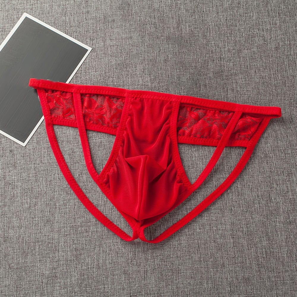 Mens Erotic Mesh Sheer Low Rise Thong Jockstrap Lace Bikini G-string Underwear Tangas Cotton Low Waist Gay Sissy Male Underpants