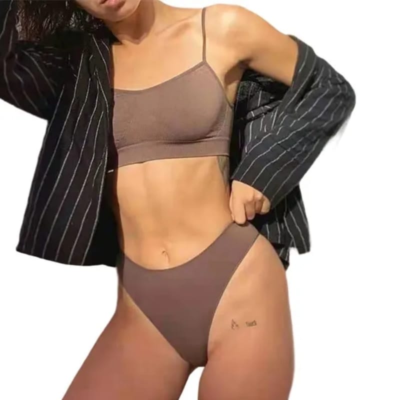 Women Seamless Bra Set Sexy Lingerie Low Waist Thongs Panties Female Comfort Bralette Brassiere Sports Ribbed Underwear Set