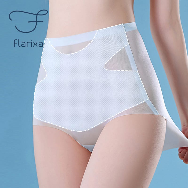 Flarixa Seamless High Waist Briefs Women Ice Silk Shapewear Panties Ultra Thin Tummy Control Shaping Underwear Slimming Pants
