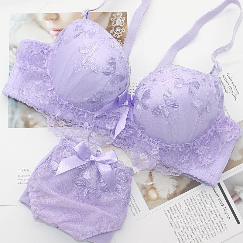 Japense Girls Push Up Underwear Set Women Sexy Lace Ladies Bralette Female Lingerie Soft Tank Crop Top Active Floral Bra Set
