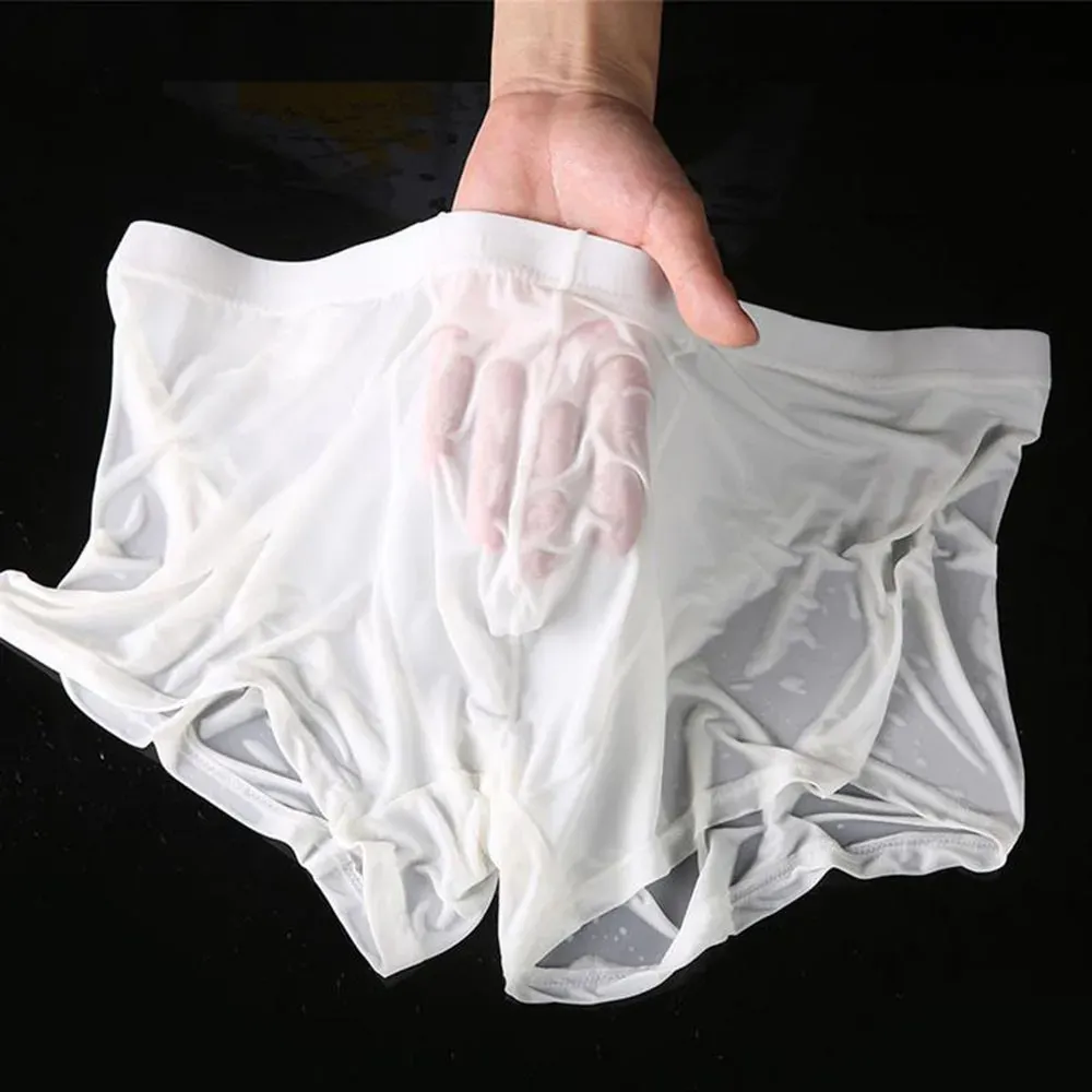Ice Silk Underwear Men Seamless Transparent Boxer Shorts Ultra Thin Sheer Panties Underpants Personal Cloth Seductive Shorts A50