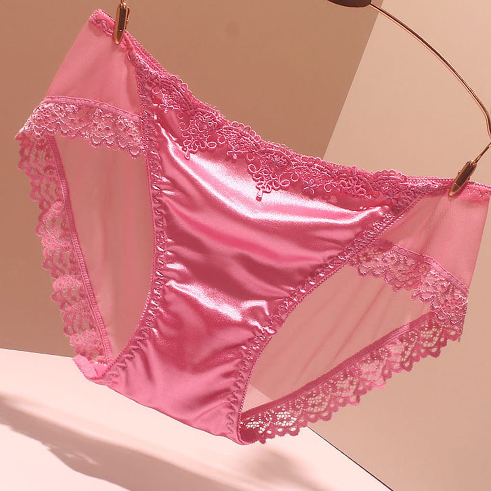 Women Briefs Traceless Lace Satin Silky Soft Underwear Lightweight Breathable Sexy Low Waist Panties Seamless Sweet Underpants