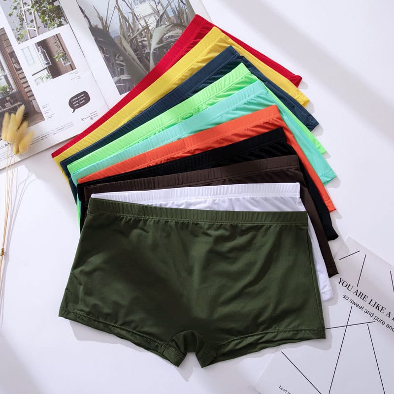 Boxer Shorts For Mens Underpants X~2XL Boxers For Boys Ice Silk Solid Candy Color Ultra-Thin Breathable Mens Underwear Wholesale