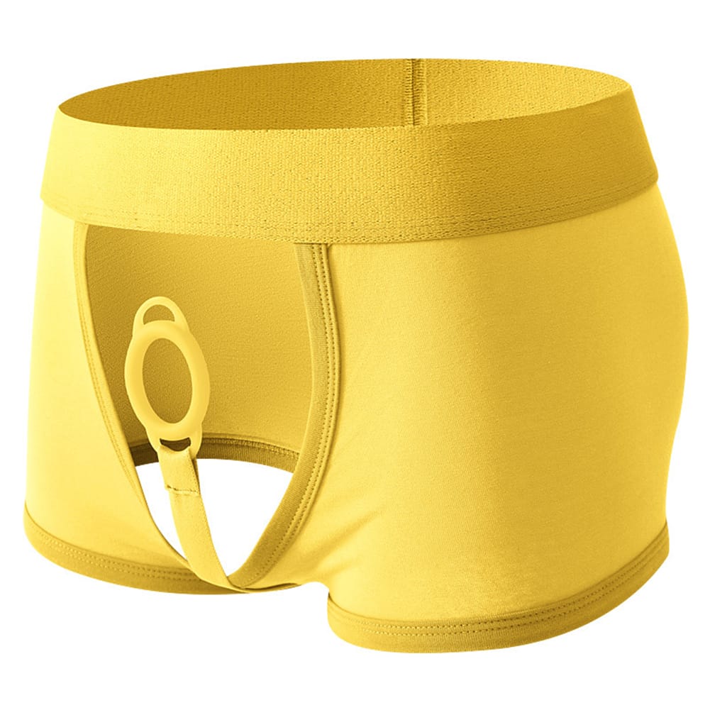 Front O-ring Underwear Mens Sexy Cotton Underpants Low Waist Underwear Boxer Briefs Exposed Cock Panties Ring Shorts