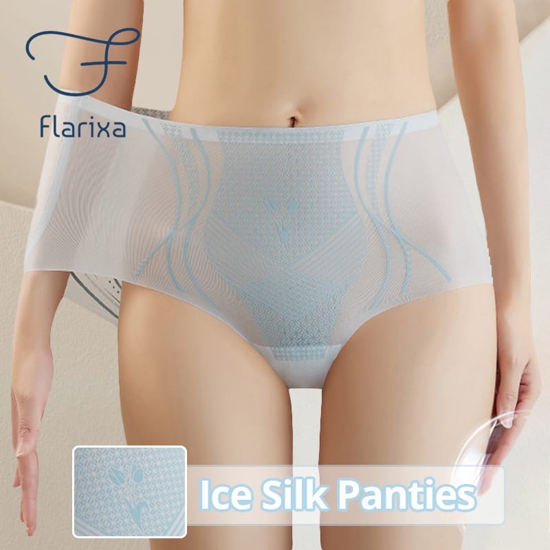 Flarixa Ultra Thin Ice Silk Panties Women High Waist Briefs Seamless Female Underwear Hip Lift Pants Belly Slimming Underpants