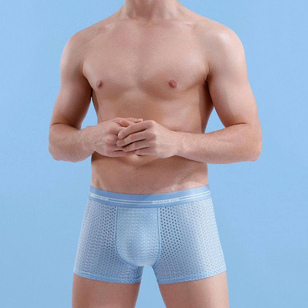 Summer Men Boxers Men's Underwear Breathable Seamless Thin Hollow Out Ice Silk Cooling U Convex Plus Size Men Panties Inner Wear