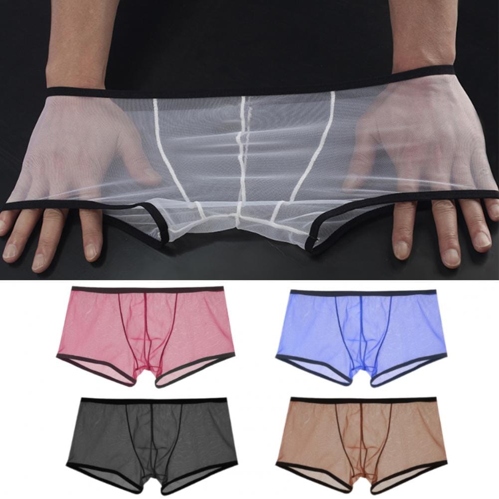 Transparent Boxers for Men Large Hole Low Waist Stretch Mesh Underwear Breathable Solid Panties Shorts Men Underwear