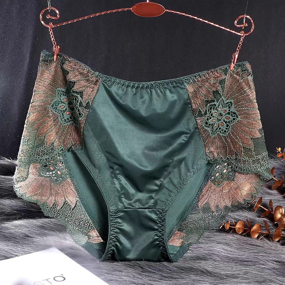 New Women Lace Flowers Panties Sexy Hollow Temptation Silk Breathable Underwear Tummy Mid Waist Butt Lift Briefs Intimate Panty