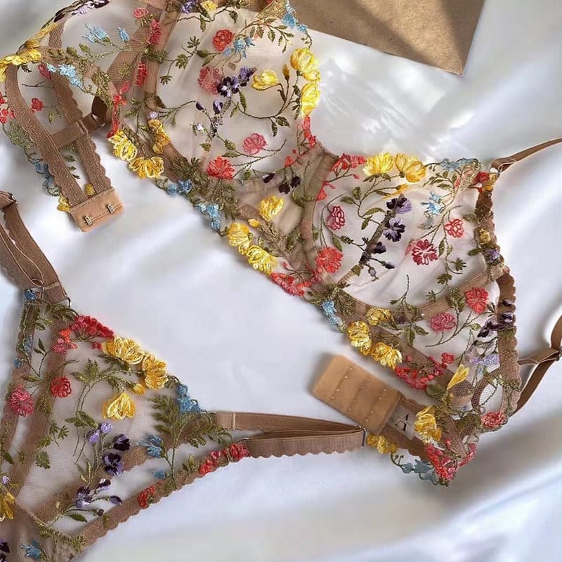 Ellolace Sexy Lingerie Fancy Lace Set Woman 2 Pieces Transparent Women's Underwear Embroidery Erotic Beautiful Bra And Panty Set