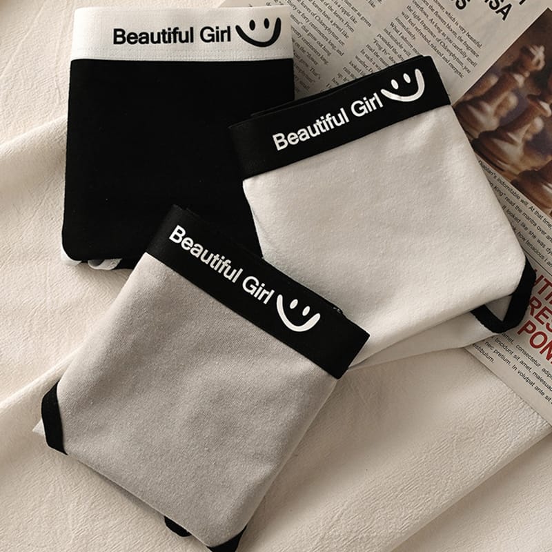 3PCS/SET Simple Girl Underwear Mid Waist Japanese Black White Cotton Women's Briefs Sports ​Traceless Panties Seamless Lingerie