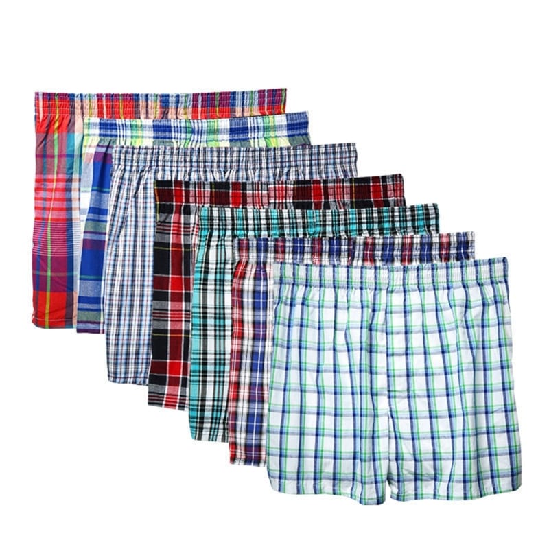 Men Soft Breathable Cotton Underwear Boxers Shorts with Button Fly Vintage Plaid Print Underpants Loose Homewear Drop Shipping