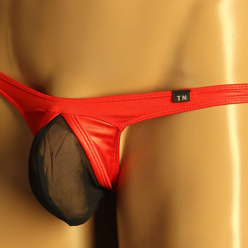 U convex men's thong high elastic ice silk sexy large bag bag mesh pants men's single thong T pants  gay underwear  jockstrap