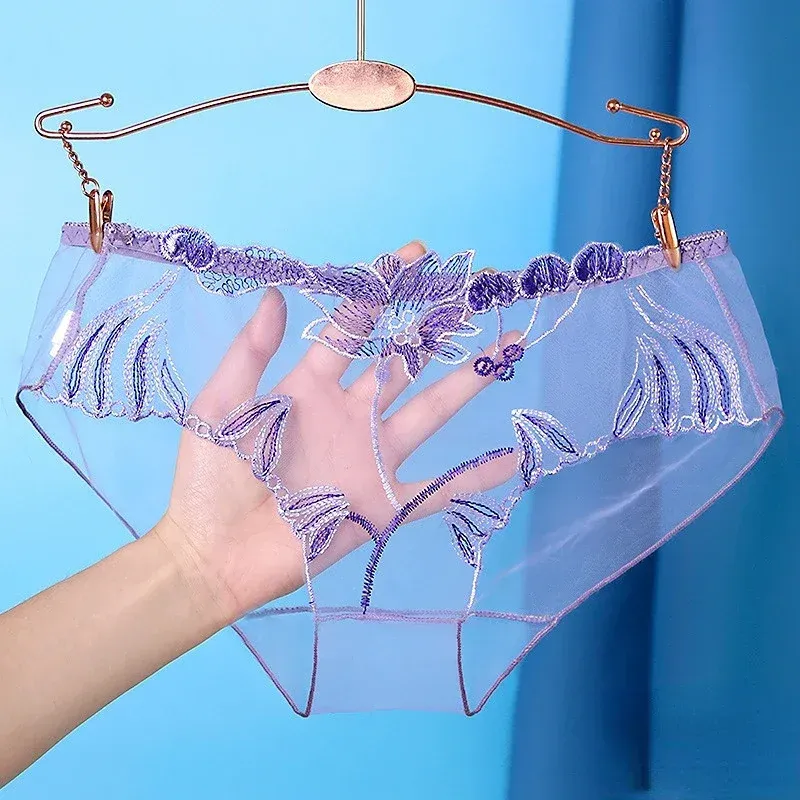 Transparent Women's Panties Hot Lingerie Flowers Female Underpants Charming Large Underwear