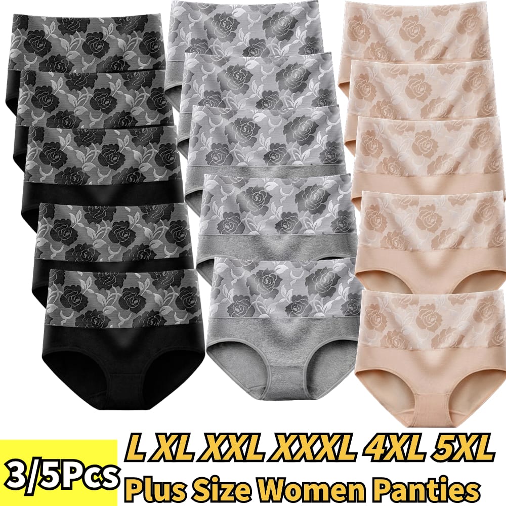 XL XXL XXXL 4XL 5XL Women's Panties Brief Sexy Lingerie High Waist Cotton Floral Plus Size Female Underwear Oversize 3/5Pcs Lots