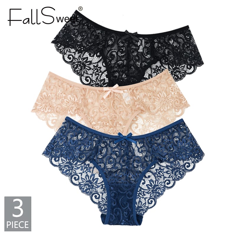 FallSweet 3 Pcs/Lot Sexy Lace Panties Ultra Thin Underwear Women Briefs  S-XL