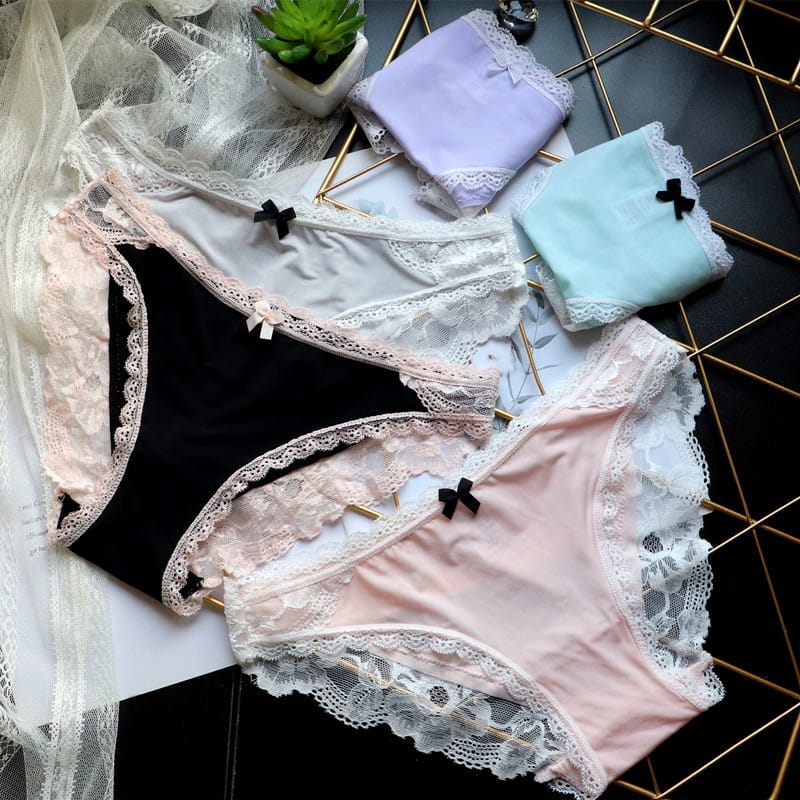 European and American Ice Silk Quick-drying Seamless Lace Sexy Underwear Women's Large Size Low-waist Women's Briefs Women's