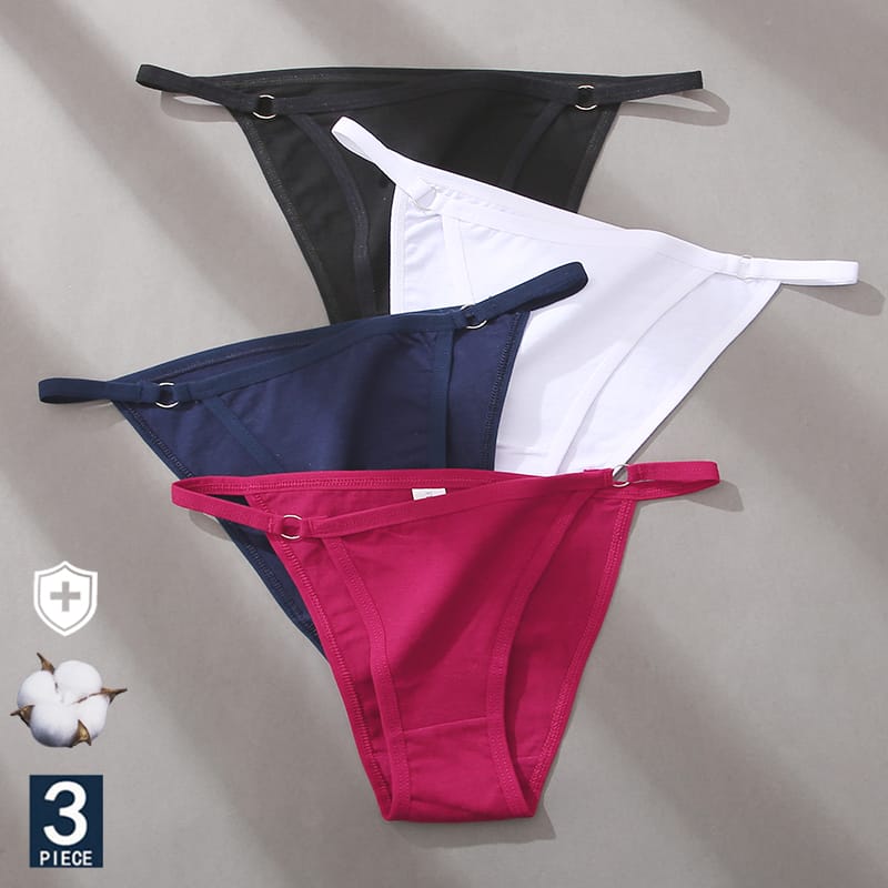 FINETOO 3PC/Set Women's Cotton Panties Underwear Metal Buckle Briefs M-2XL Female Underpant Low Waist Woman Sexy Panty Lingerie