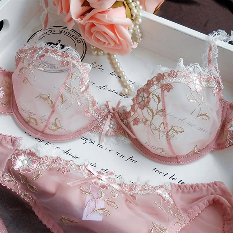 Sexy Lingerie Exquisite Embroidery Lotus Ultra-thin Sexy Large Size Lingerie Ladies Lace Transparent underwear bra set