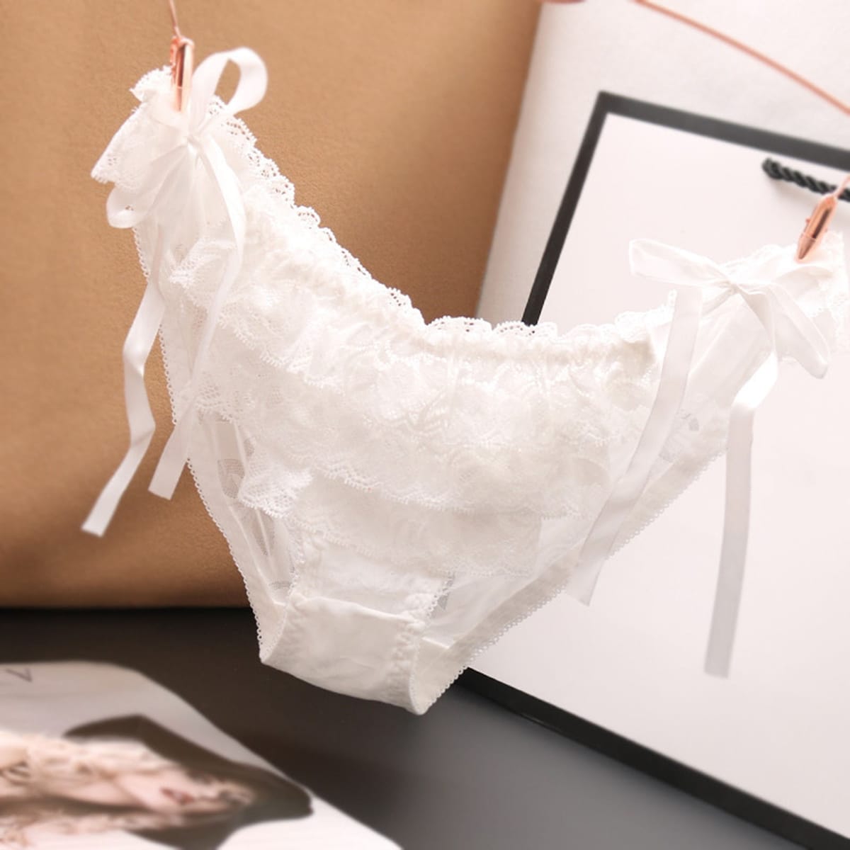 Anime Kawaii Panties Womens Floral Lace Underwear Sexy White Lingerie Thong Cute Japanese Knickers Flounce Thong Intimates