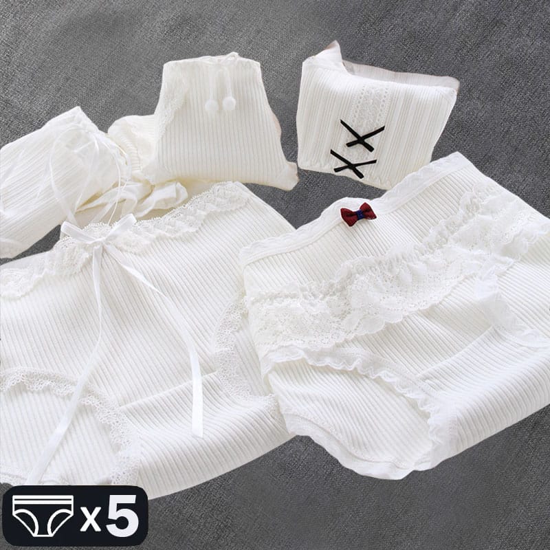 New Cotton Briefs Women's Panties Lace Seamless Underwear Girls Female Underpants Bow White Color Sexy Lingerie for Ladies Body