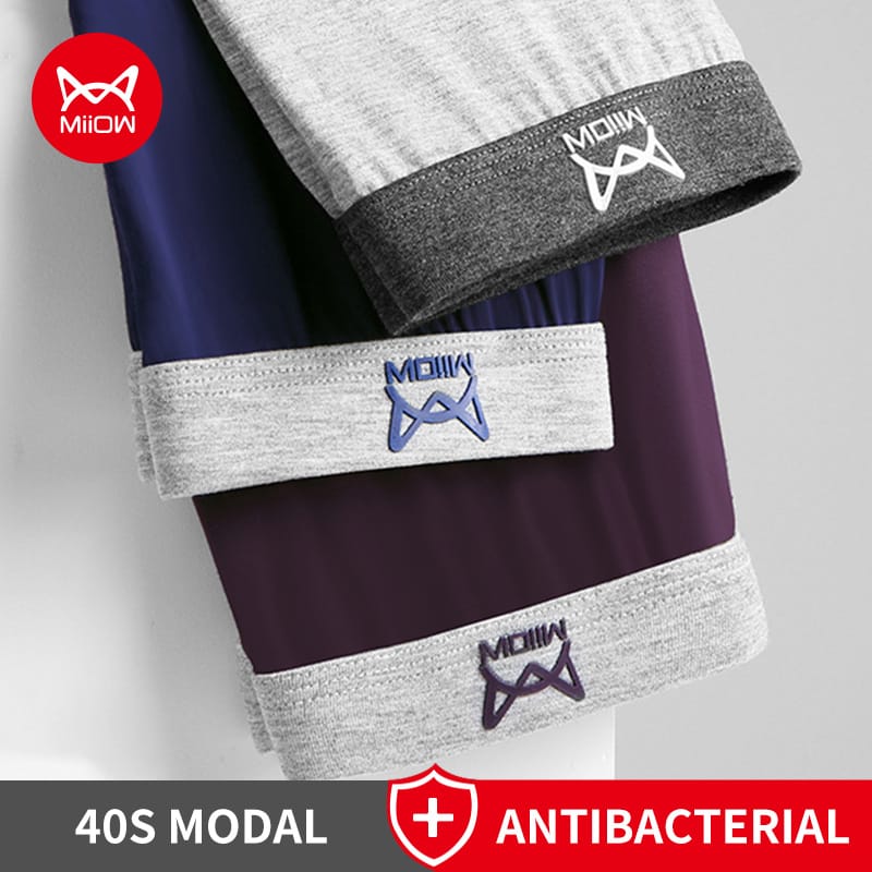 MiiOW 3pcs 40S Modal Men Boxers Underwear Breathable Mesh Men's Panties Boxershorts 3A Graphene Antibacterial Man Underpants