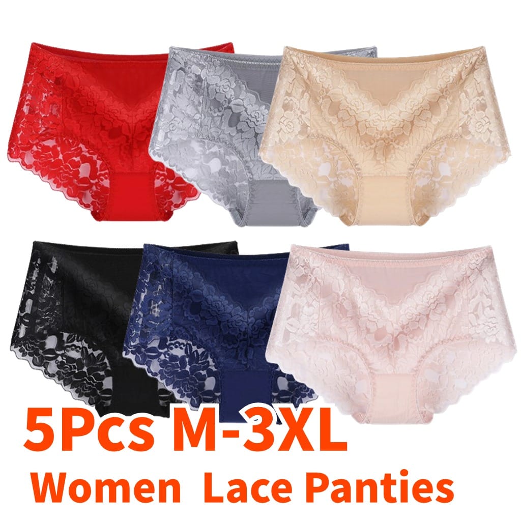 Lace Black Panties Women Floral Brief 1/2/5Pcs L XL XXL XXXL Plus Size Female Underwear Sexy Lingerie Breathable Flower Panties