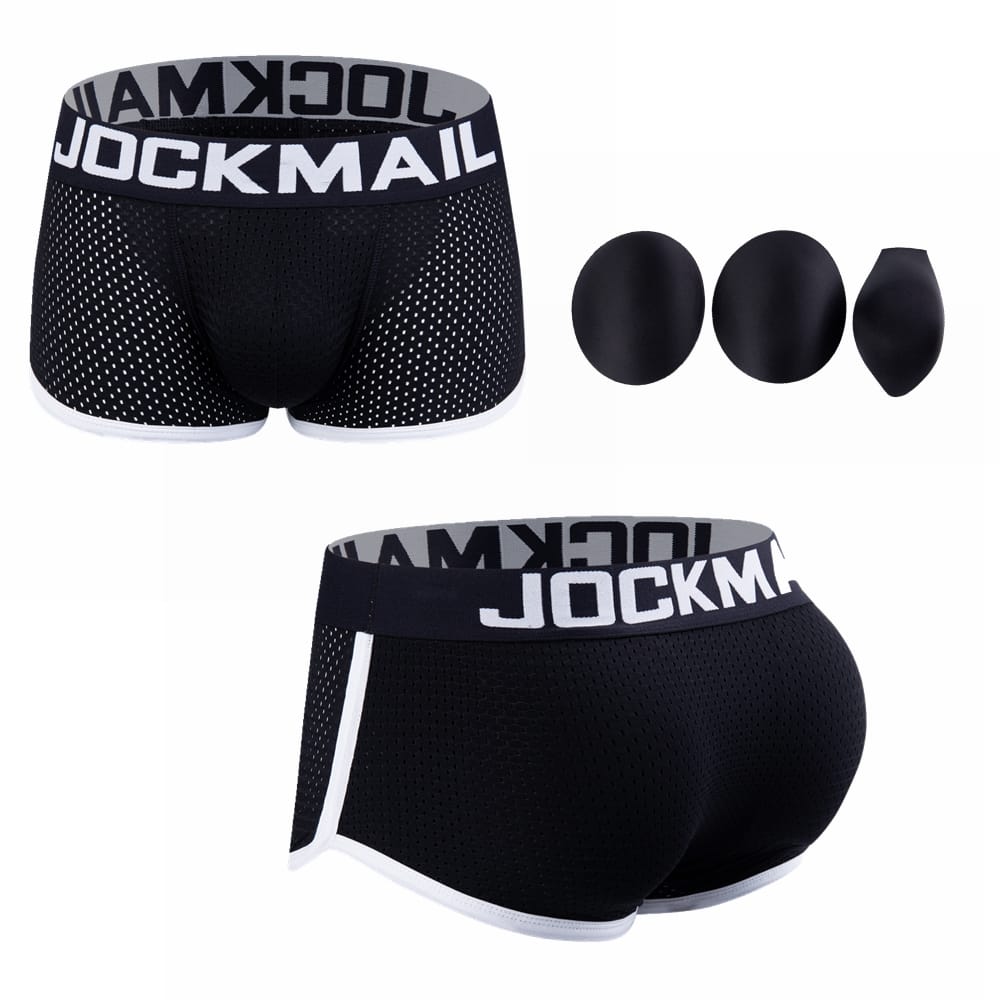 JOCKMAIL Sexy men underwear Boxers Men's Padded Enhancing Breathable Mesh Underwear Removable Two Butt Pads and One Front Pad