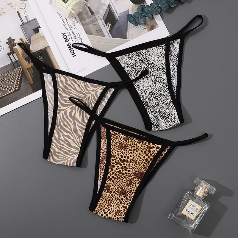 Women's Underwear Sexy Leopard Print Ice Silk Low Waist One-piece Seamless Women's Underwear Thong