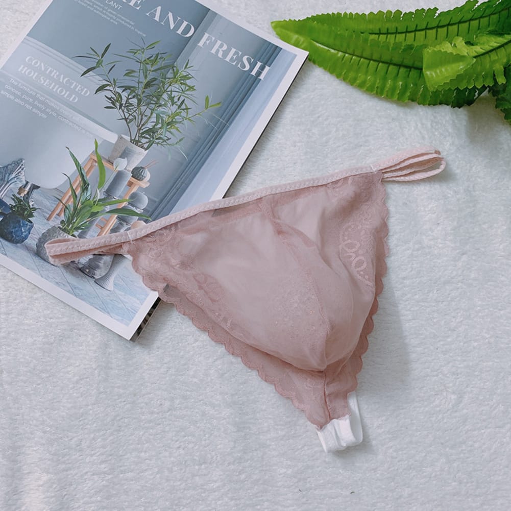 Mens Sissy Pouch Panties Sexy Lace Thongs Bikini Briefs Breathable Transparent Underwear See Through Lingerie Erotic Hombre