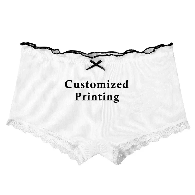 Customized Printing Your Custom Texts Lace Bow Underwear for Women Cute Ladies Shorts Girl's Comfortable Boyshorts Hot Panties