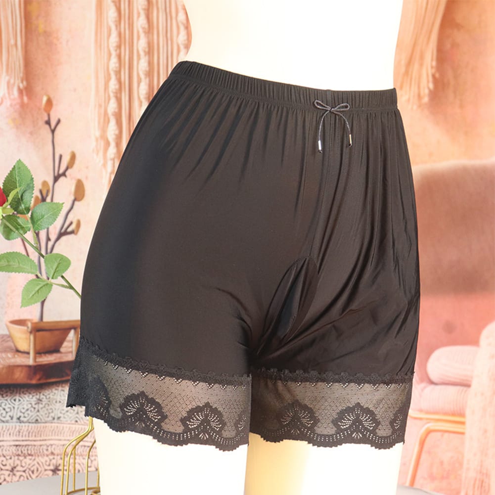 Sexy Men Underpants Light Pouch Middle Waist Loose Ice Silk Boxer Shorts Panties Breathable Ultra-Thin Lace Underwear Erotic