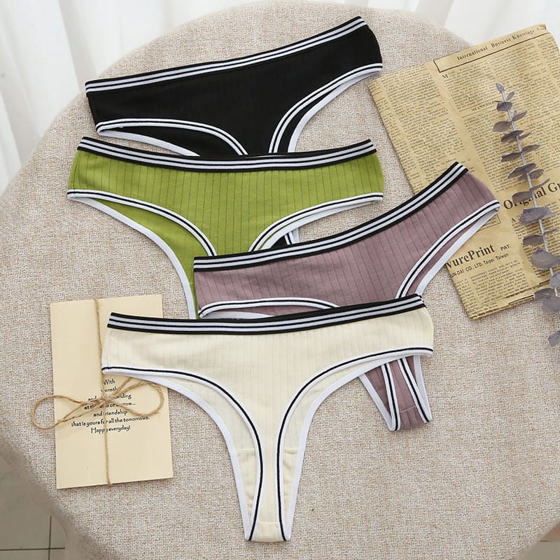 New Underwear Women's Thong Sexy T-back Striped Belt Panties Pure Cotton Crotch T Pants Low Waisted Thong Women's Briefs Tanga