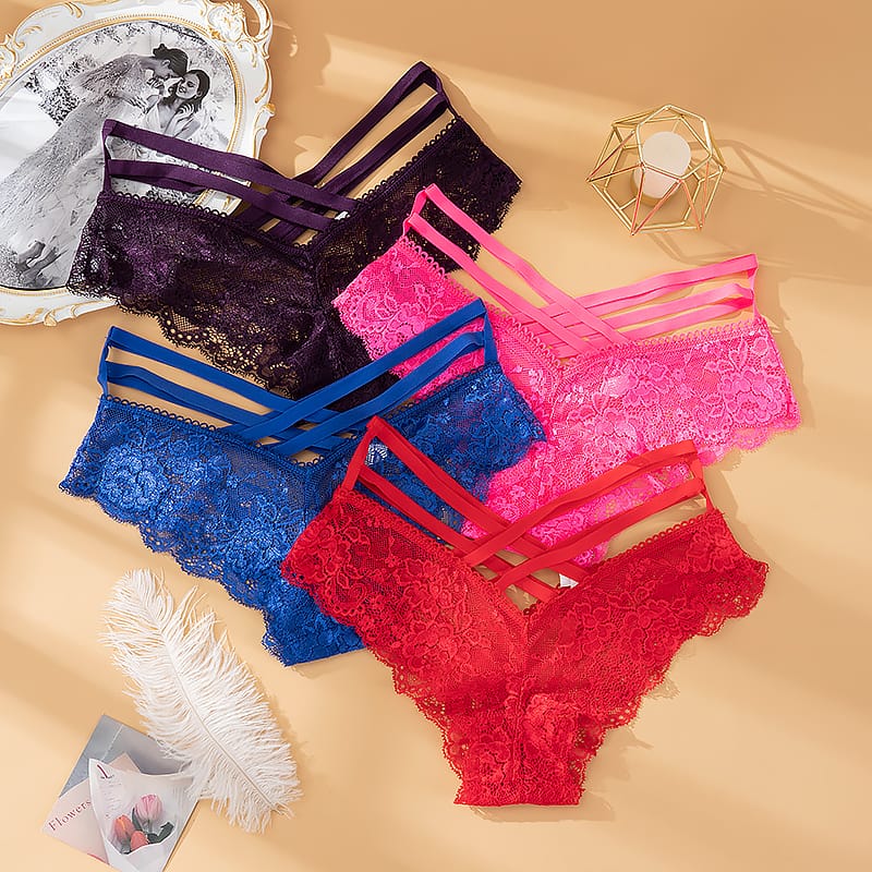 Sexy Panties Women Lace Low-rise Solid Sexy Briefs Female Underwear Cross Hollow Out Underpants Lingerie Seamless Intimates