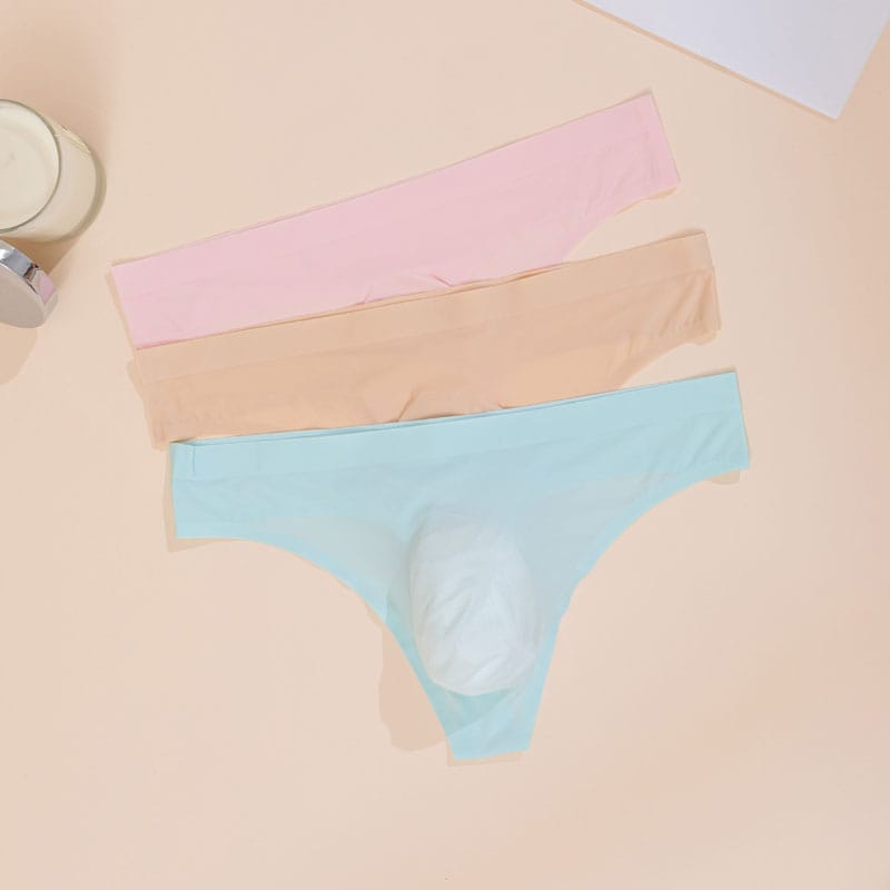 Men's Bikini Low Waist Underwear Sexy Ice Silk T-Back G-String Briefs Breathable Male Thongs Seamless Underpants Sissy Lingerie