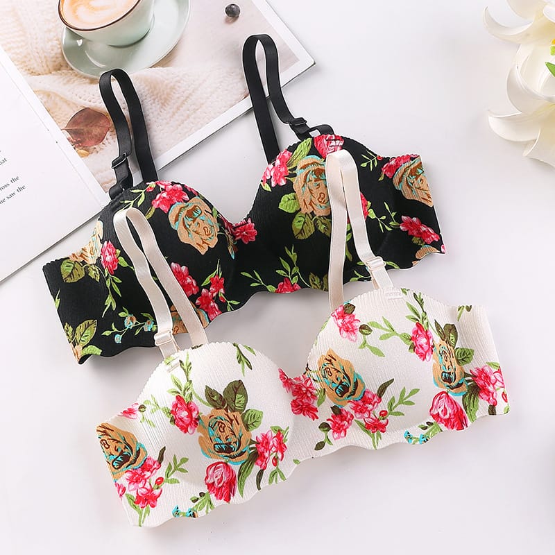 Explosive French Simple British Ice Silk Bra One Piece Thick Cup Girls Gathering No Steel Rings Women's Underwear