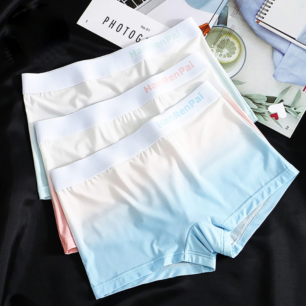 3PCS/Pack Summer Ice Silk Thin Women's Panties Soft Gradient Female Underwear High Elastic Waist Breathable Mesh Crotch Briefs