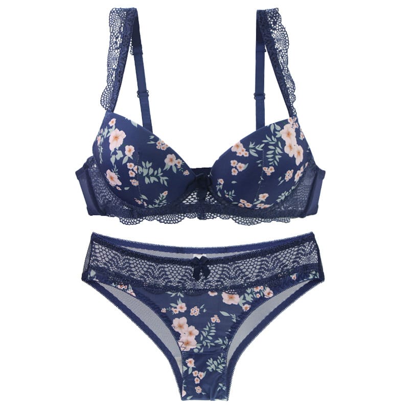 2023 New Sexy Push Up Bras Set For Underwear BCDE Cup Bow Floral  Black Beige Blue Red White Female Lace Large Lingerie