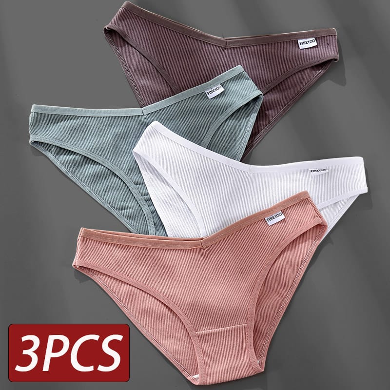 FINETOO Women's Panties Women's Cotton Briefs Female Underpants V Waist Brief Underwear Plus Size Pantys Lingerie M-4XL 3PCS/Set