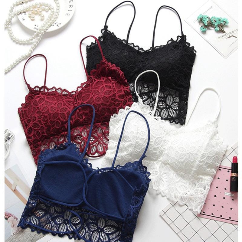 Full Lace Beauty Back Cross Slim With Chest Pad Gathered Hollow Tube Top underwear women bra  wire free bra  bralette  bralette