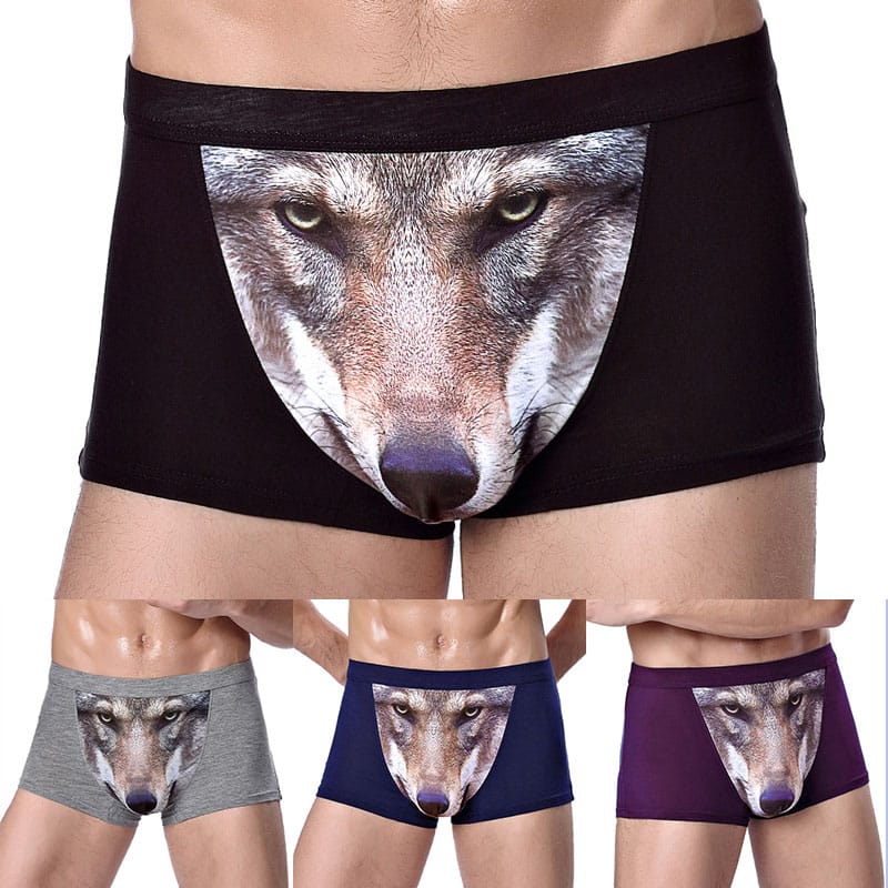 New 1pc Underwear Men Boxer Shorts Funny Underpants Modal Mens Men's Panties With 3D Wolf Soft Pouch Trunks Boxers Comfortable