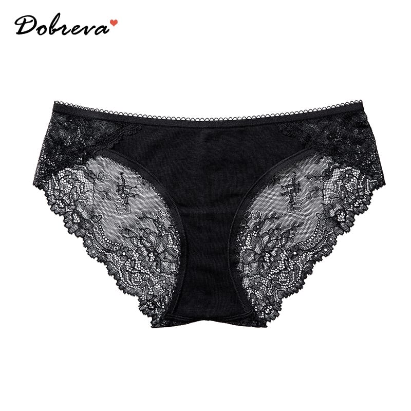 DOBREVA Women's Sexy Floral Lace Panties Cotton Hipster Low Rise Sexy Transparent Underwear