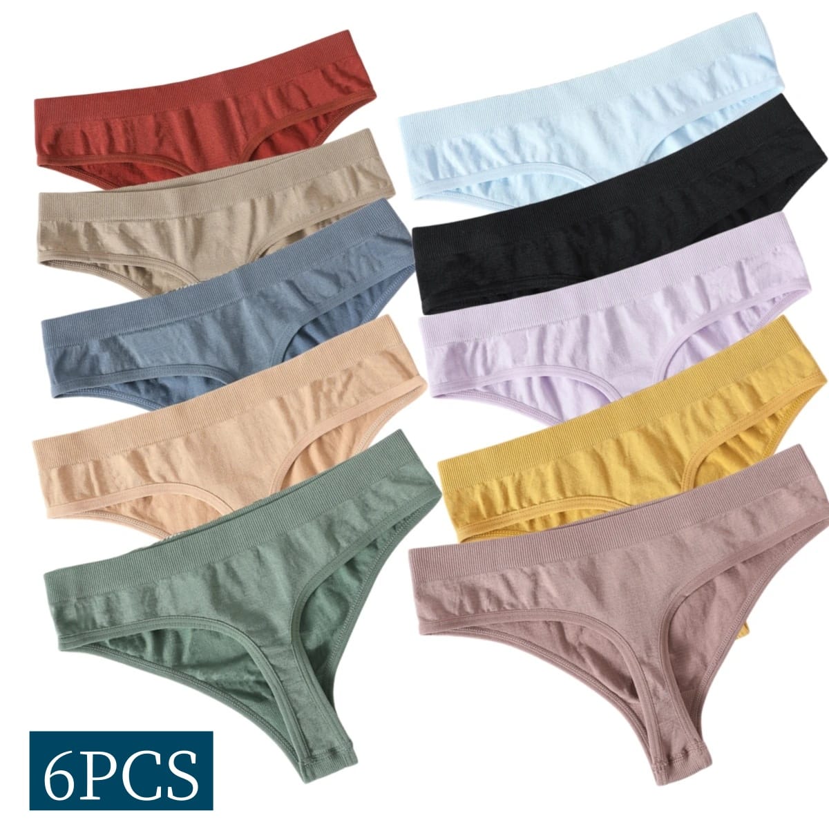 6PCS/Set Women Panties Low Waist Panties Underwear Female Underpants Solid Color Sexy Lingerie Pantys for Woman Thongs Intimates