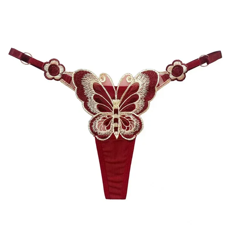 Butterfly Embroidery Thong Women's sexy, spicy, and sweet perspective underwear underpants Low rise adjustable Japanese Briefs